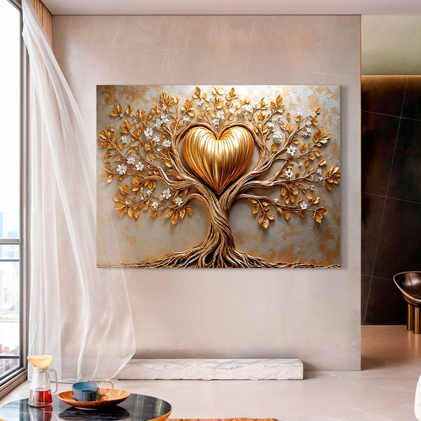 Golden Tree Heart Wall Art-2
