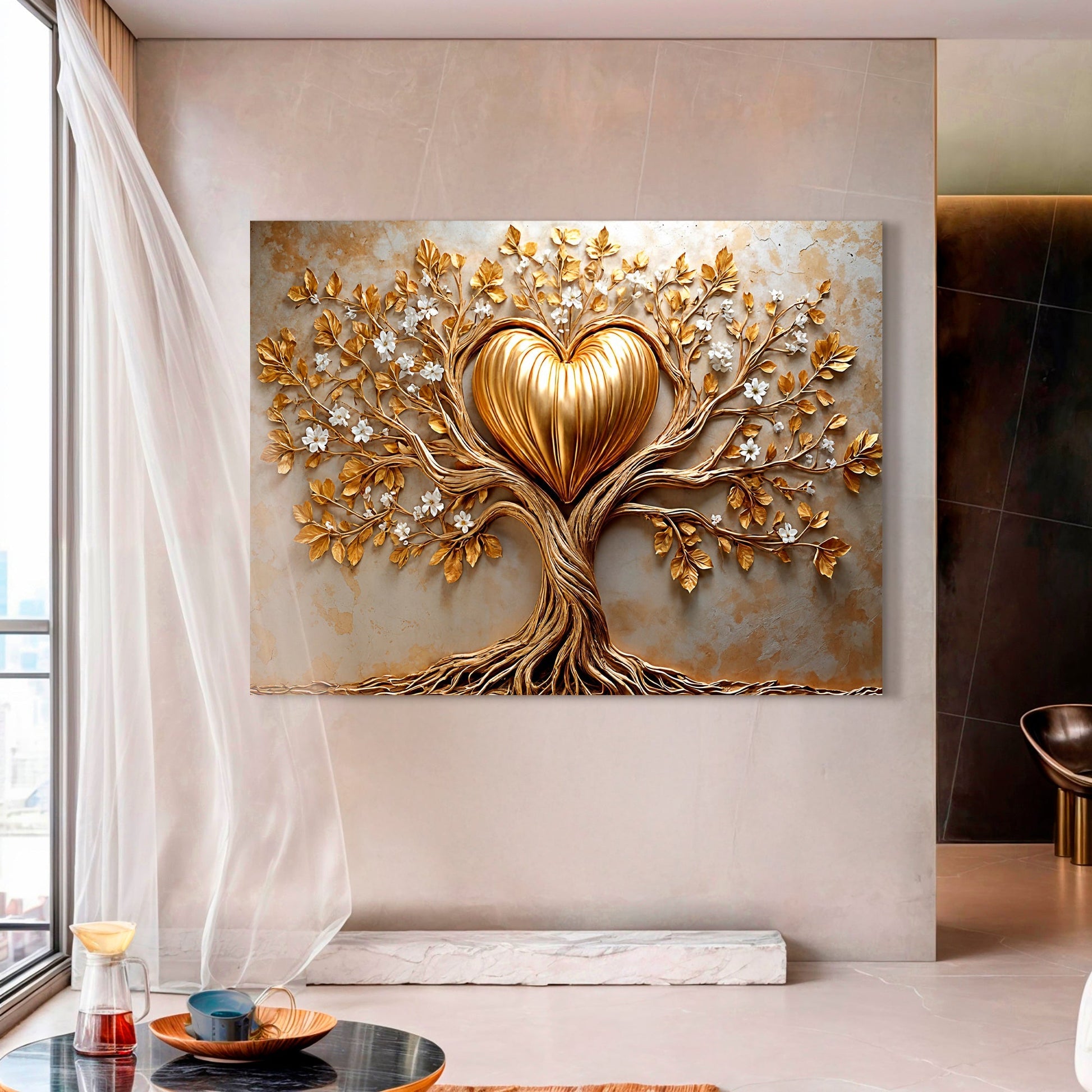 Golden Tree Heart Wall Art-2