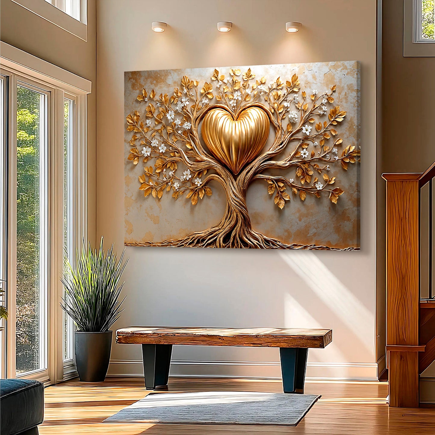 Golden Tree Heart Wall Art-3