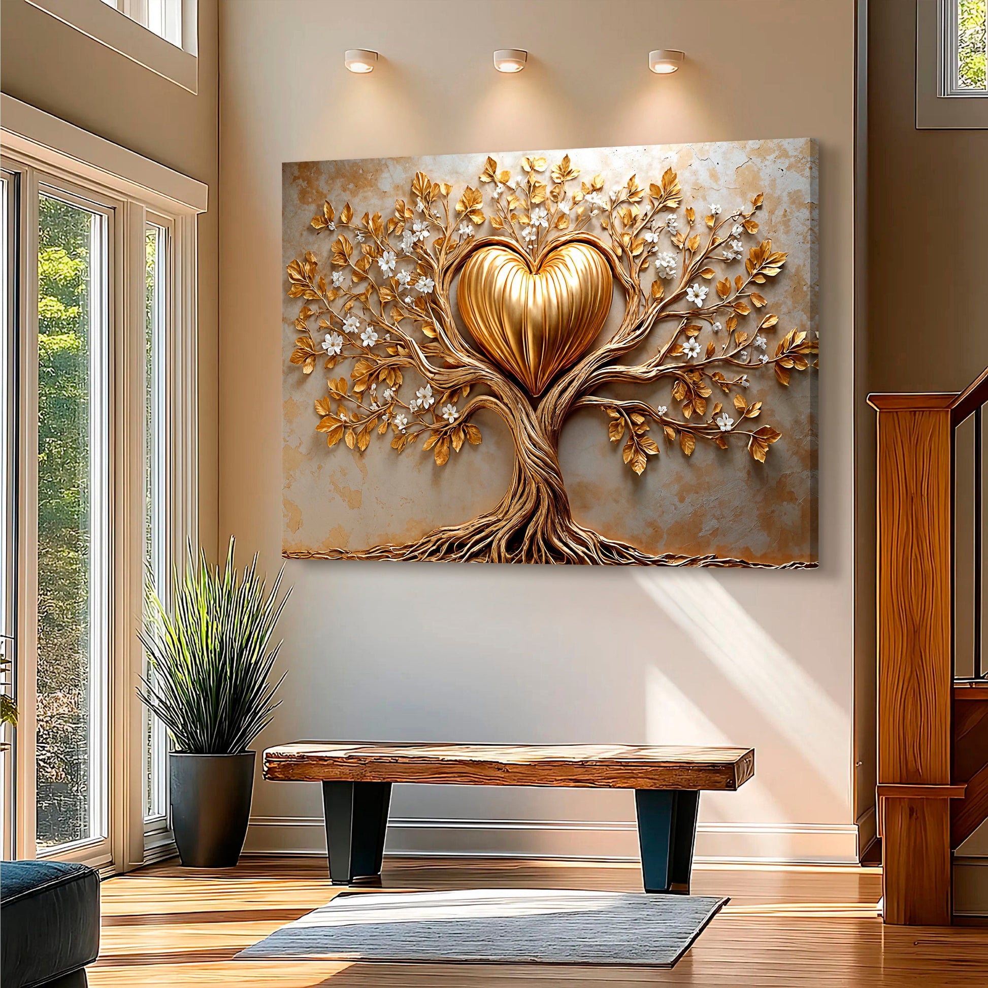 Golden Tree Heart Wall Art-3