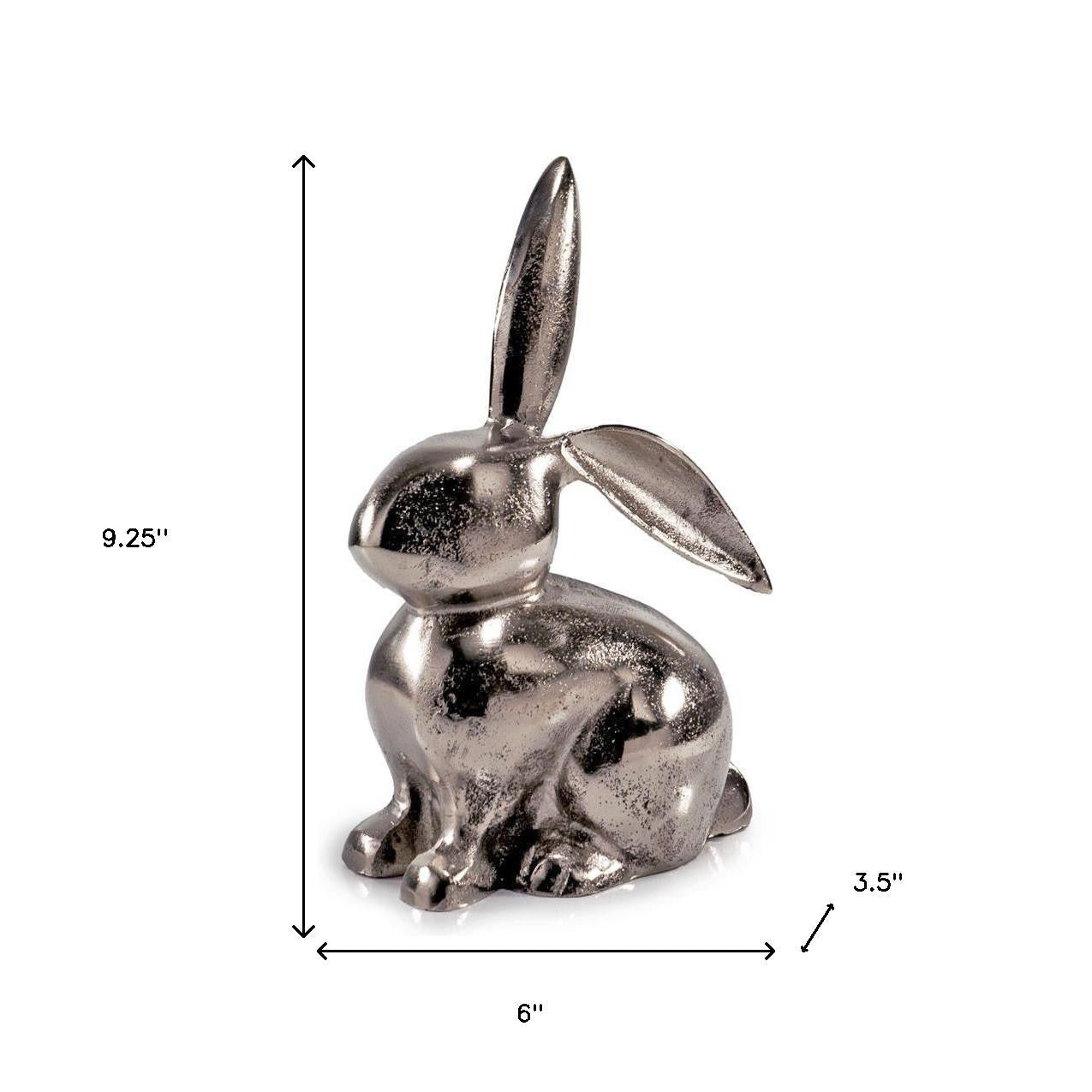 9" Silver Aluminum Rabbit Tabletop Sculpture-5