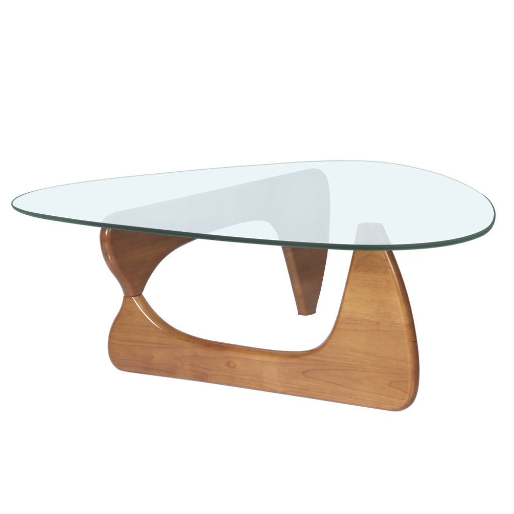 54" Clear and Brown Glass and Wood Triangle Abstract Coffee Table-2