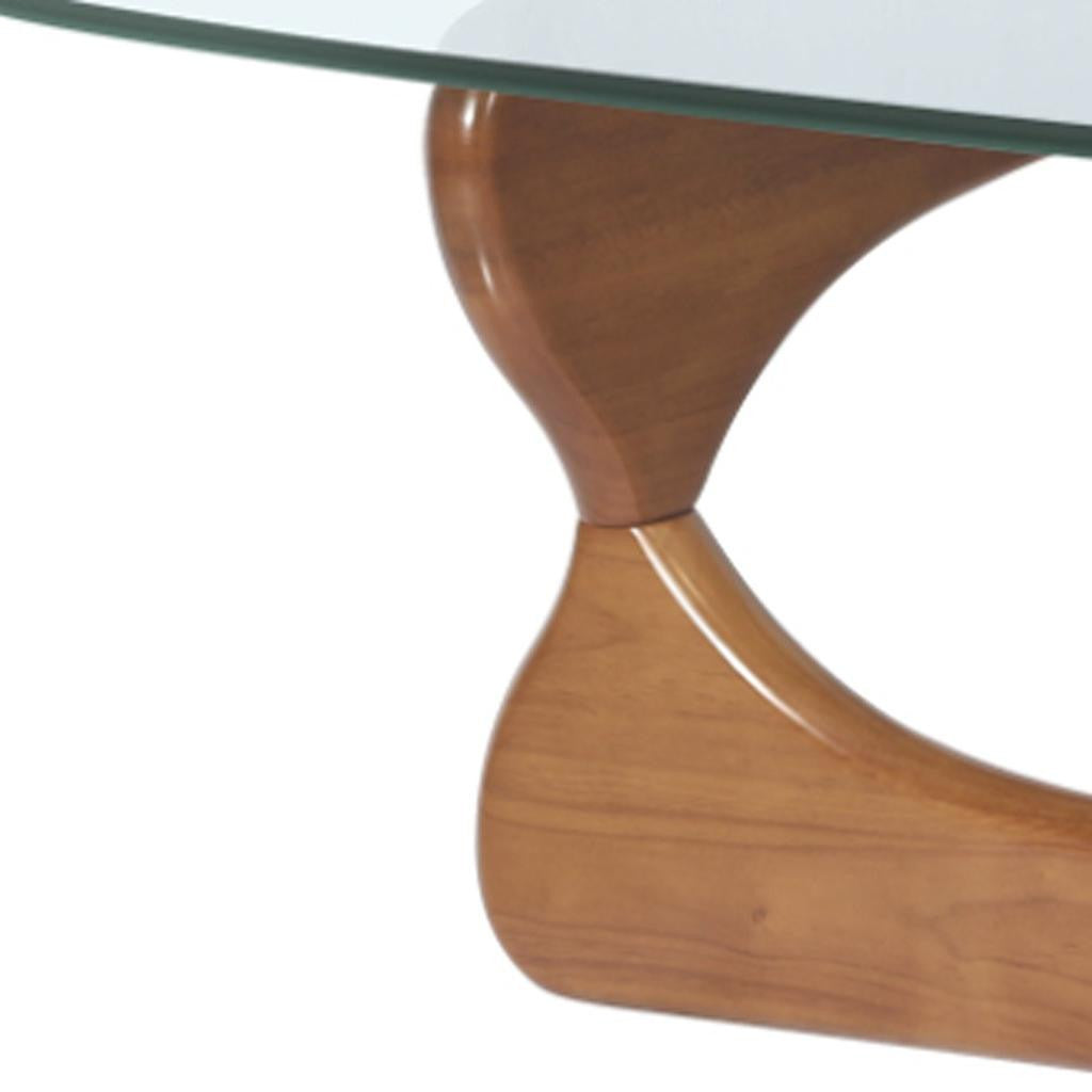 54" Clear and Brown Glass and Wood Triangle Abstract Coffee Table-3