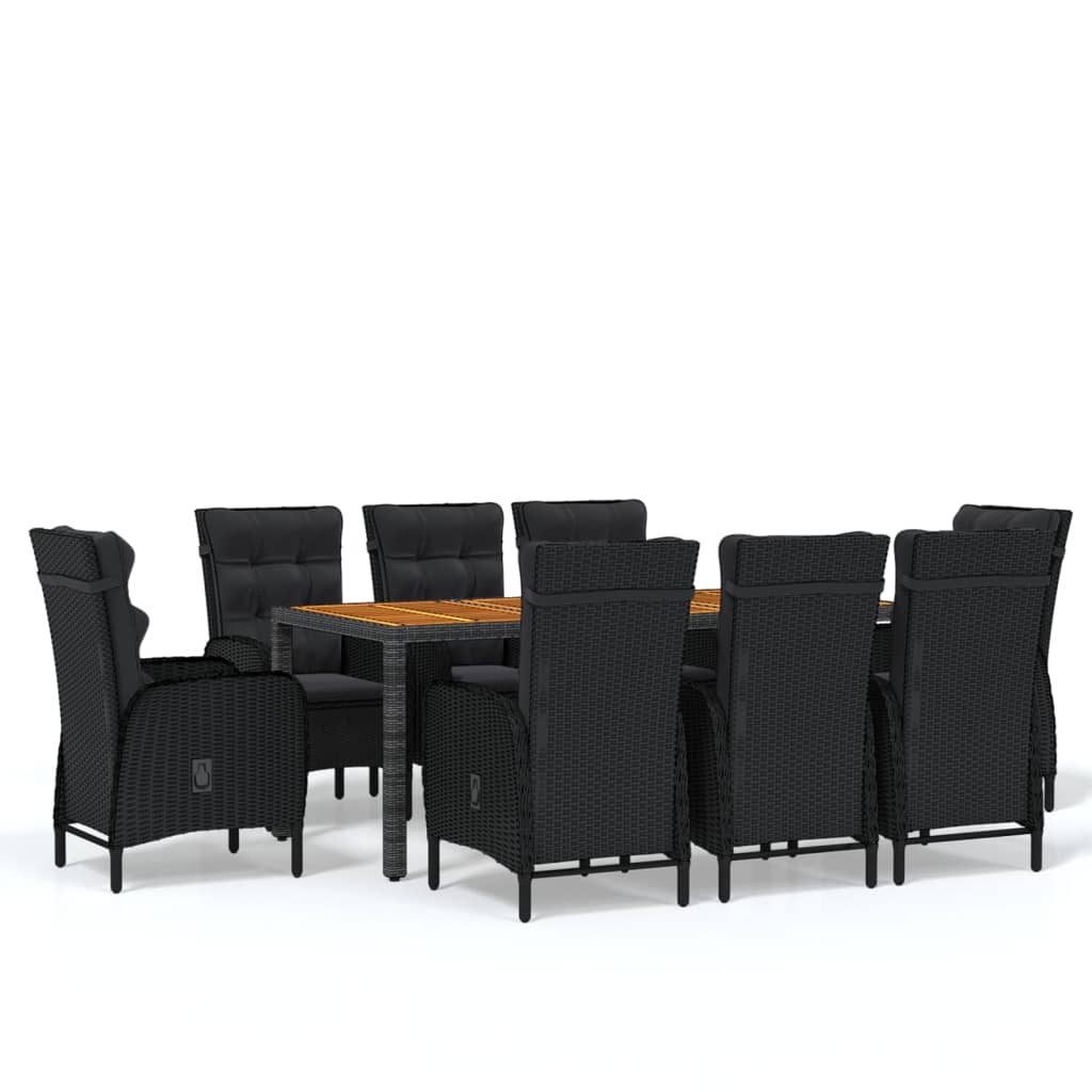 NNEVL 9 Piece Garden Dining Set Poly Rattan Black-1