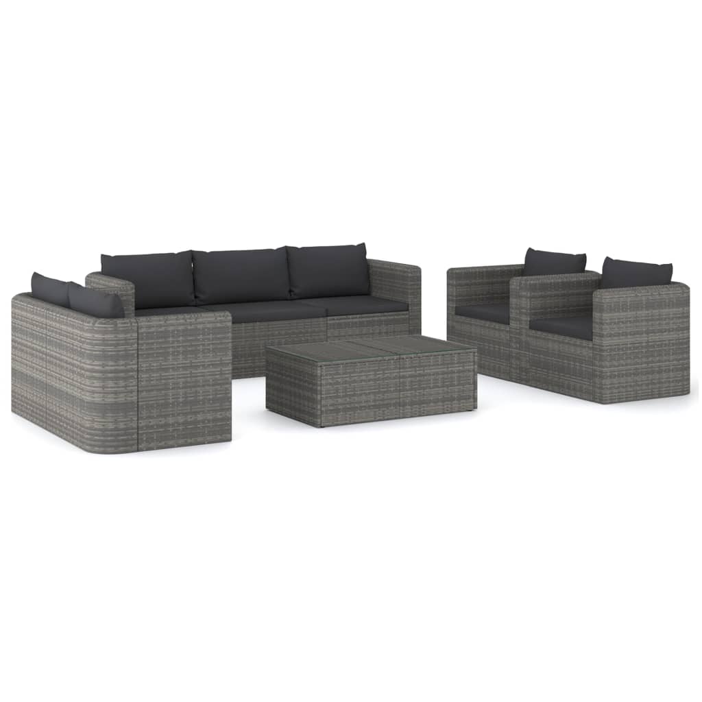 NNEVL 8 Piece Garden Lounge Set with Cushions Poly Rattan Grey-1