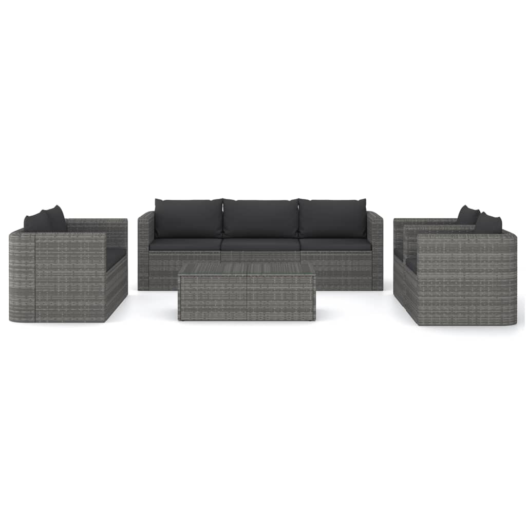 NNEVL 8 Piece Garden Lounge Set with Cushions Poly Rattan Grey-2