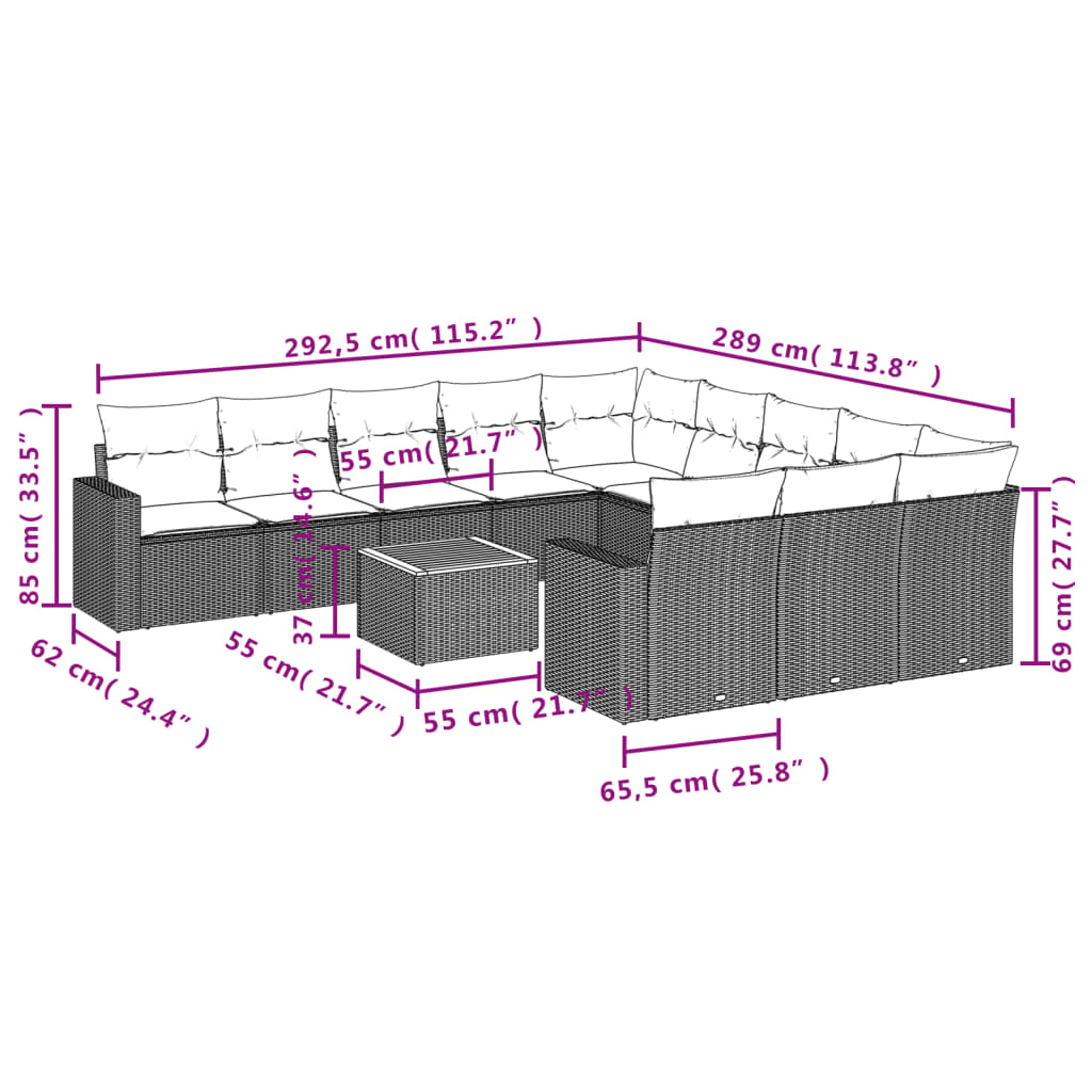 12 Piece Garden Sofa Set in Black Poly Rattan Plastic Outdoor Furniture-2
