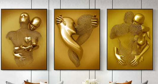 Lussuoso set da tre pezzi in tela dorata statuaria