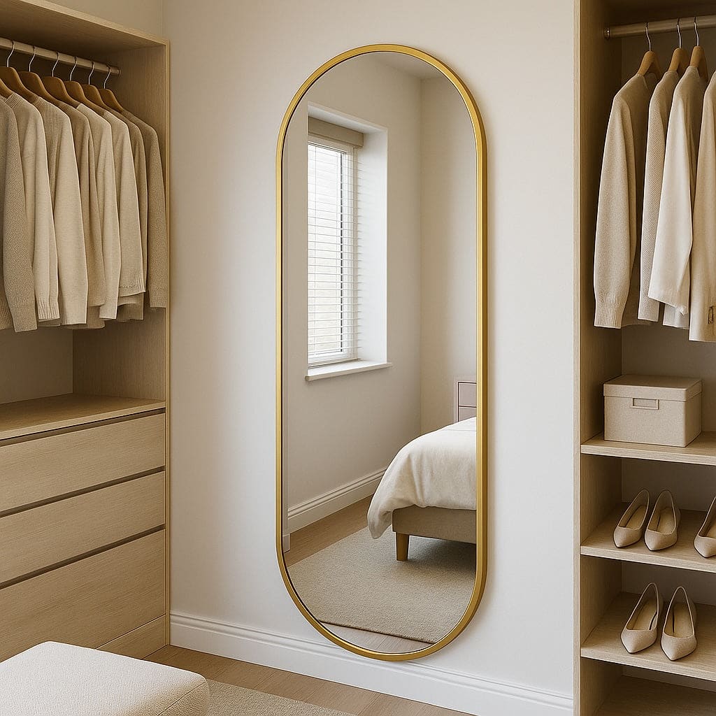 Specchio ovale a doppio arco in metallo dorato 180 cm x 80 cm-0