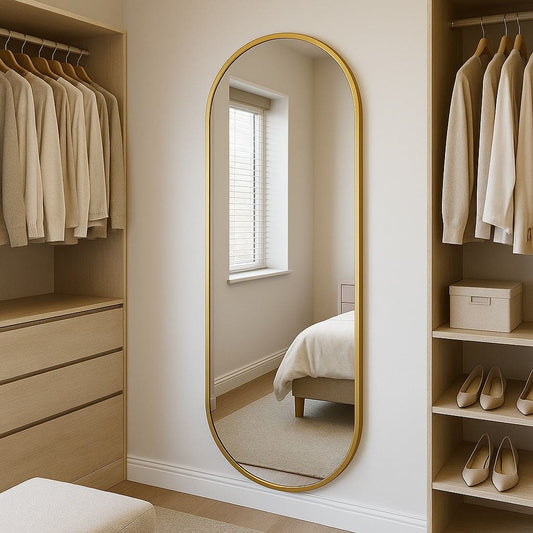 Specchio ovale a doppio arco in metallo dorato 180 cm x 80 cm-0