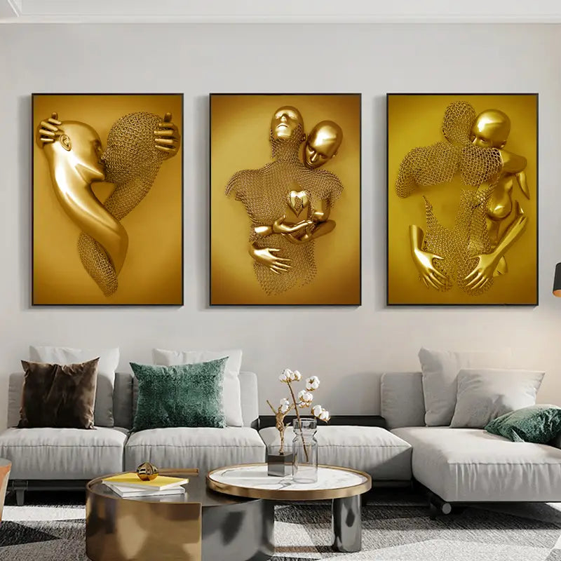 Lussuoso set da tre pezzi in tela dorata statuaria