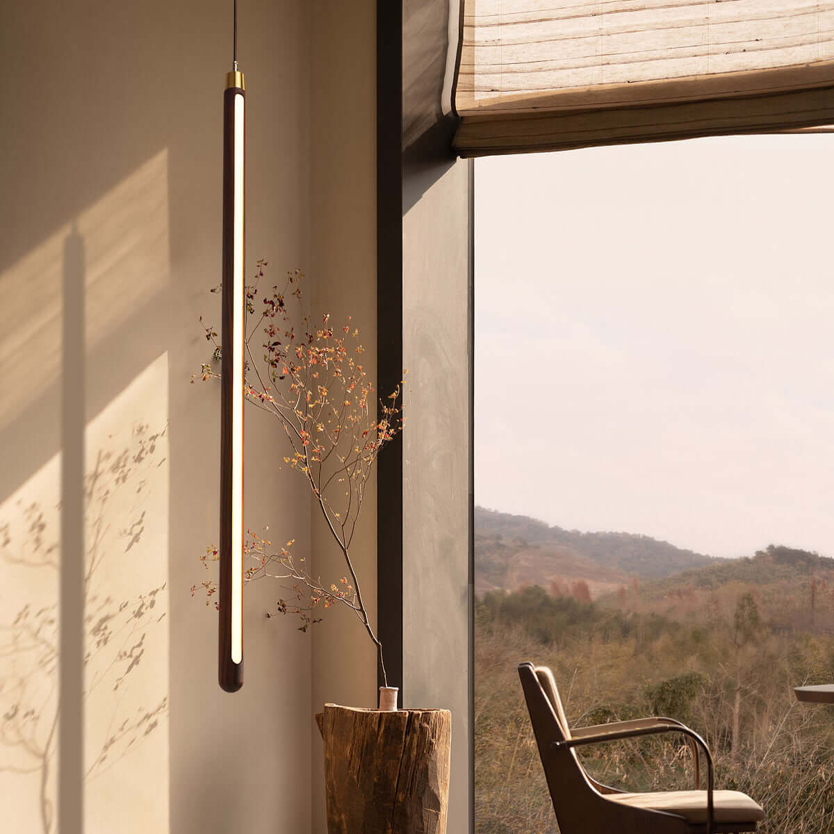 Vertical LED Solid Wood Bedside Sconce Light