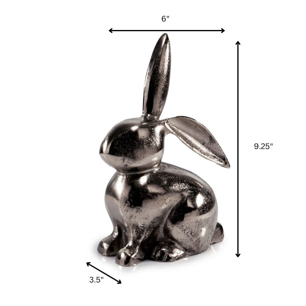 9" Silver Aluminum Rabbit Tabletop Sculpture-4