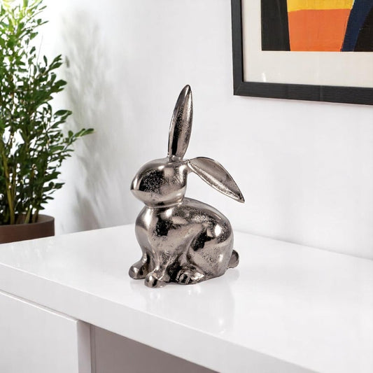 9" Silver Aluminum Rabbit Tabletop Sculpture-0