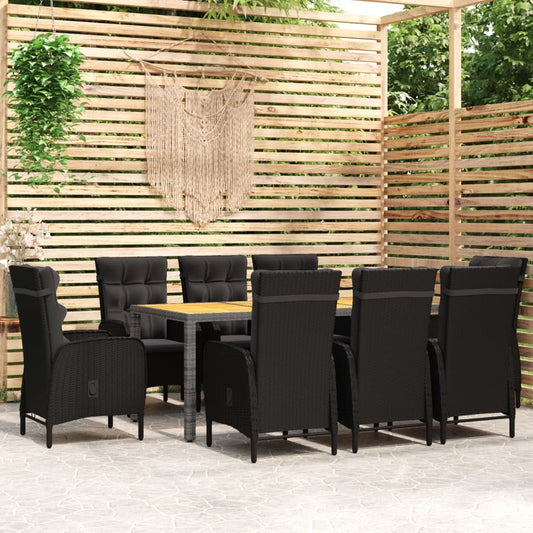 NNEVL 9 Piece Garden Dining Set Poly Rattan Black-0