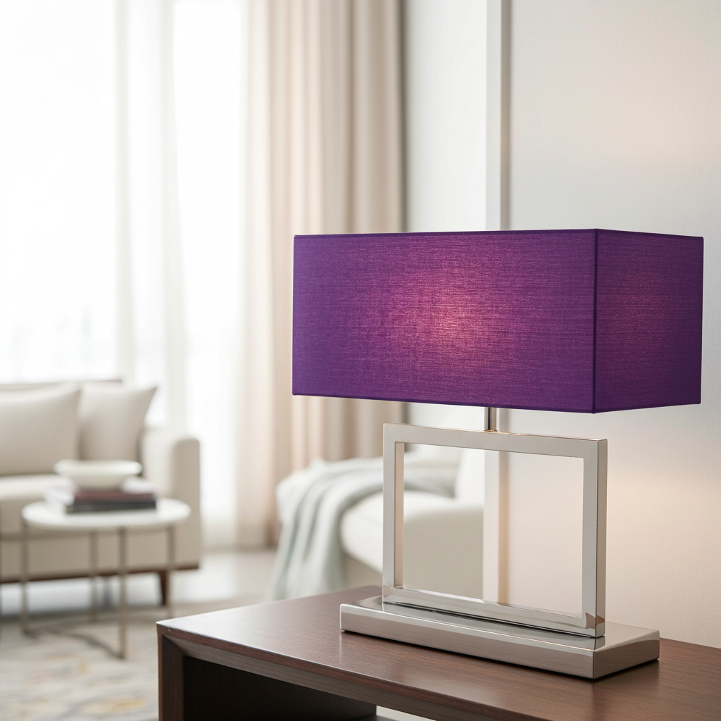 Lampada Artigianale in Acciaio Lucido con Paralume Viola di Design