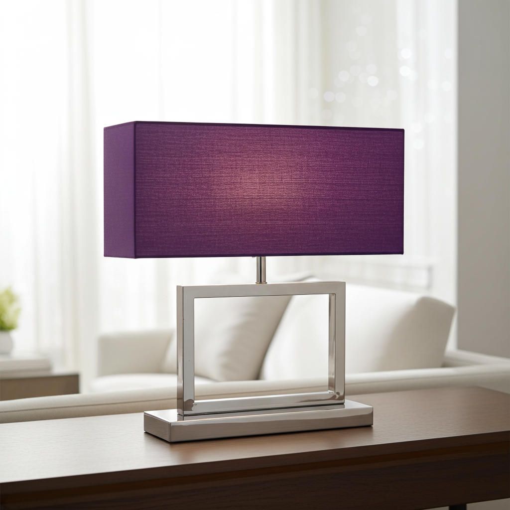 Lampada Artigianale in Acciaio Lucido con Paralume Viola di Design