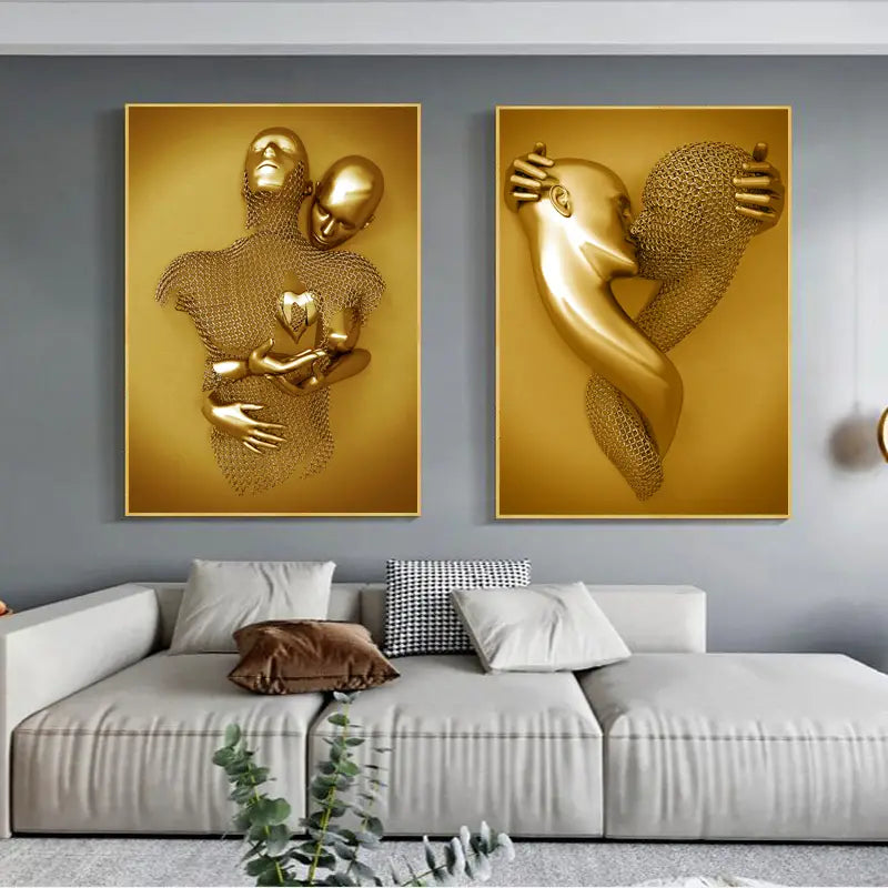 Lussuoso set da tre pezzi in tela dorata statuaria